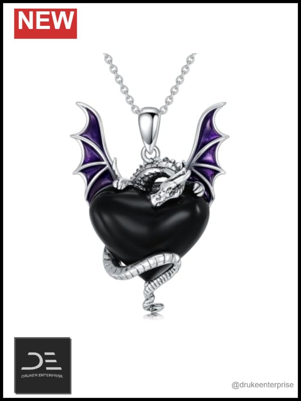 925 Sterling Silver Dragon Pendant Necklace Natural Onyx 18-20 Inch